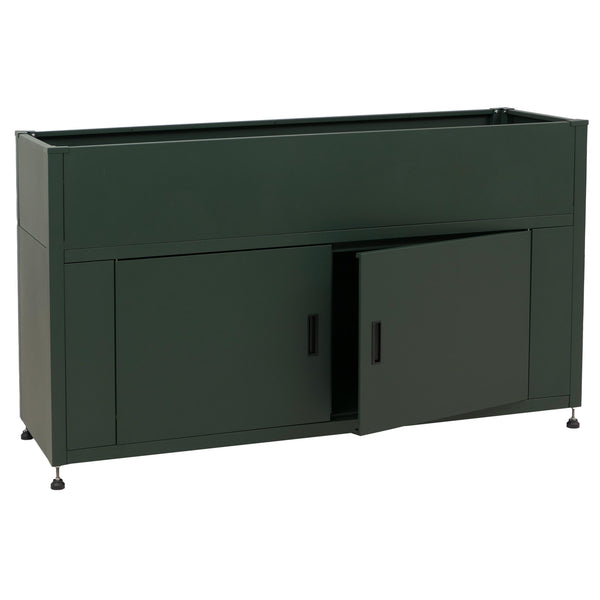 Metall Hochbeet grün 91x161x51cm mit Stauraum für Garten