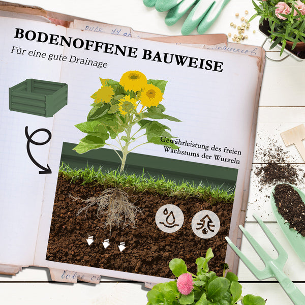 Hochbeet mit Rankhilfe Blumenkasten aus verzinktem Stahl Grün