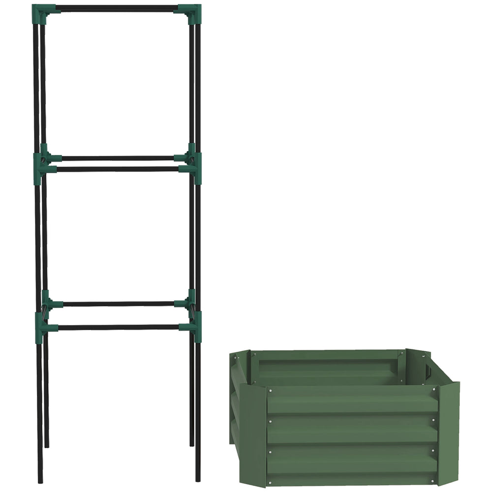 Jardinière surélevée avec treillis, bac à fleurs en acier galvanisé, vert