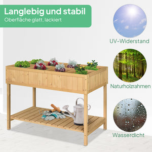 Hochbeet Pflanztisch mit 8 Fächern Ablage und Abfluss aus Holz