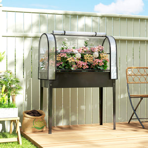 Hochbeet mit Gewächshaus Abdeckung rollbar für Garten