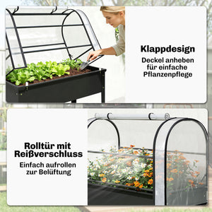 Hochbeet mit Gewächshaus Abdeckung rollbar für Garten