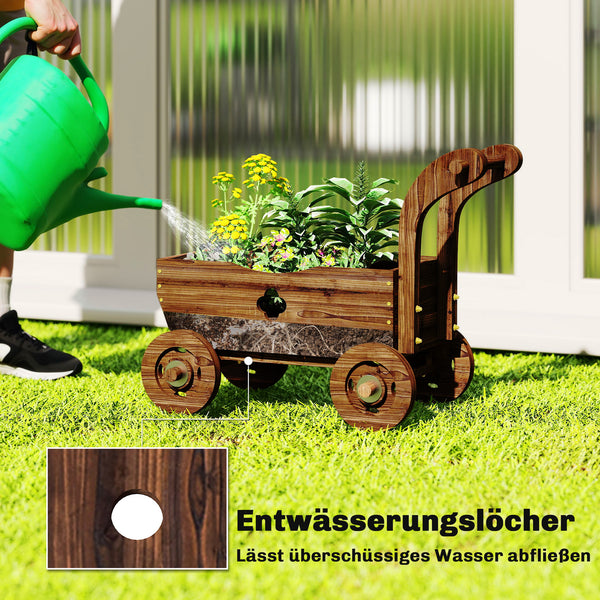 Hochbeet Schubkarre Pflanzbeet mobil mit Rollen aus Holz für Garten und Balkon