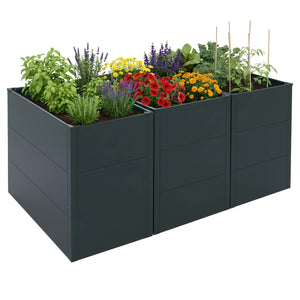 3er Set Hochbeete aus Metall grün – Pflanzkübel für Garten