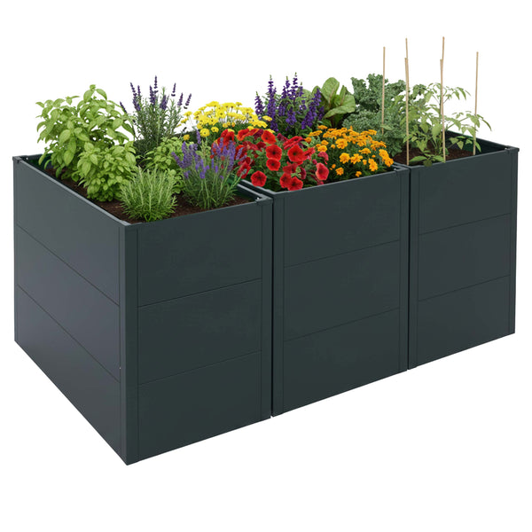 3er Set Hochbeete aus Metall grün – Pflanzkübel für Garten
