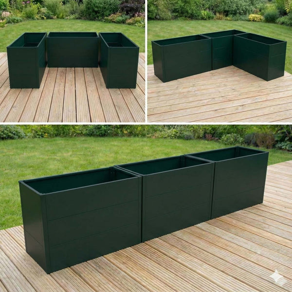 3er Set Hochbeete aus Metall grün – Pflanzkübel für Garten