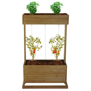 Hochbeet aus Tannenholz 145x85x50cm mit Rankhilfe, braun