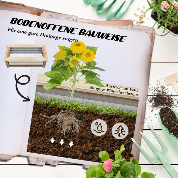 Hochbeet wetterfest mit Metall & Holzrahmen 90x45x30cm Natur