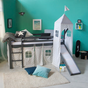 Hochbett Kinderbett 90x200cm aus Holz Grau-Weiss