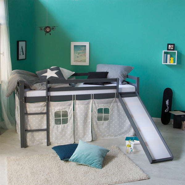 Hochbett Kinderbett 90x200cm aus Holz Grau-Weiss