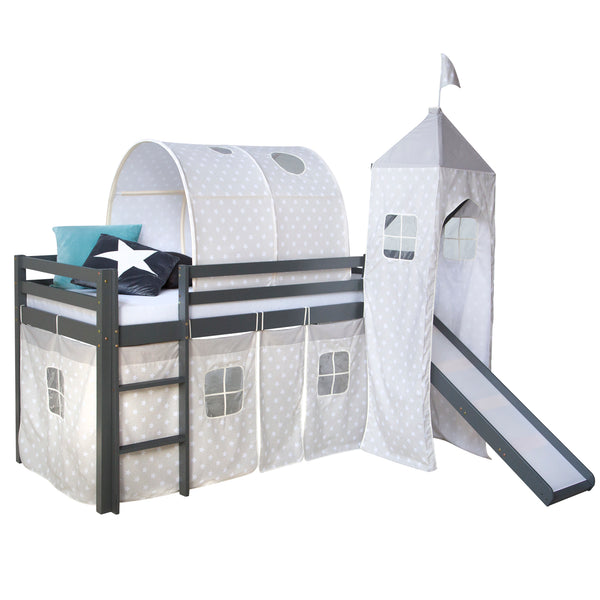 Hochbett Kinderbett 90x200cm aus Holz Grau-Weiss