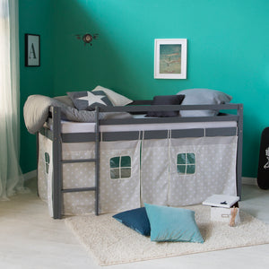 Hochbett Kinderbett 90x200cm aus Holz Grau-Weiss