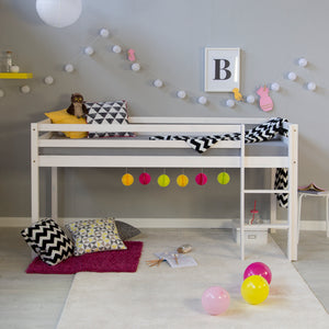 Hochbett Kinderbett 90x200cm aus Holz Weiss