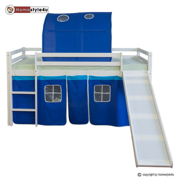 Hochbett Kinderbett 90x200cm aus Holz Weiss-Blau