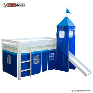 Hochbett Kinderbett 90x200cm aus Holz Weiss-Blau