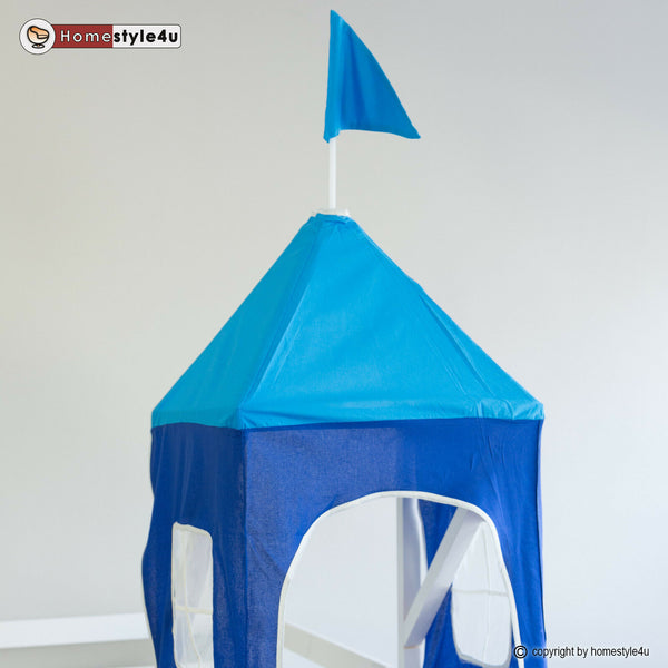 Hochbett Kinderbett 90x200cm aus Holz Weiss-Blau