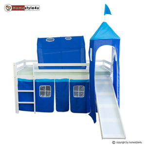 Hochbett Kinderbett 90x200cm aus Holz Weiss-Blau