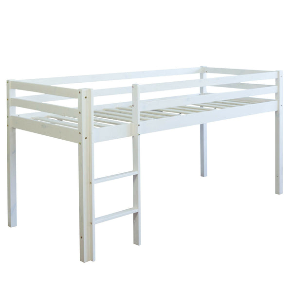 Hochbett Kinderbett 90x200cm aus Holz Weiss-Blau