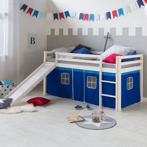 Hochbett Kinderbett 90x200cm aus Holz Weiss-Blau