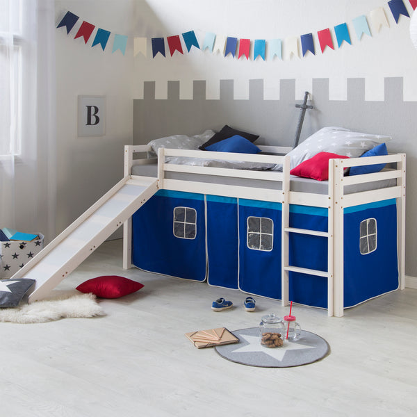 Hochbett Kinderbett 90x200cm aus Holz Weiss-Blau