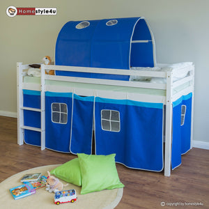 Hochbett Kinderbett 90x200cm aus Holz Weiss-Blau