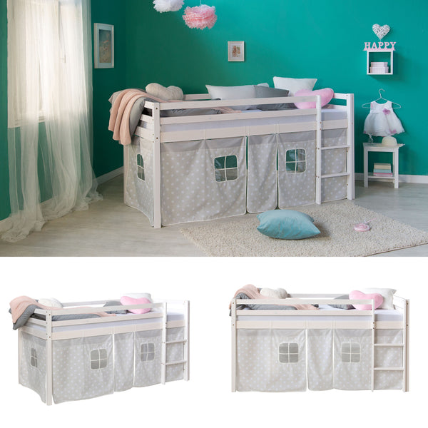 Hochbett Kinderbett 90x200cm aus Holz Weiss-Grau