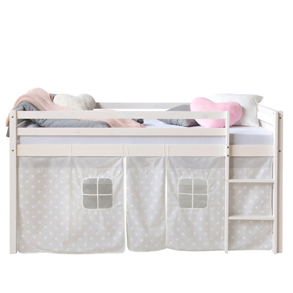 Hochbett Kinderbett 90x200cm aus Holz Weiss-Grau