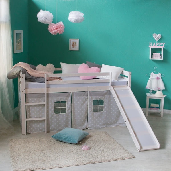 Hochbett Kinderbett 90x200cm aus Holz Weiss-Grau