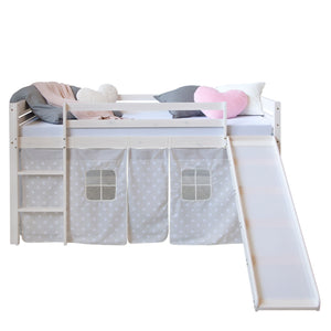 Hochbett Kinderbett 90x200cm aus Holz Weiss-Grau