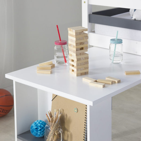 Hochbett Kinderbett 90x200cm aus Holz Weiss-Grau