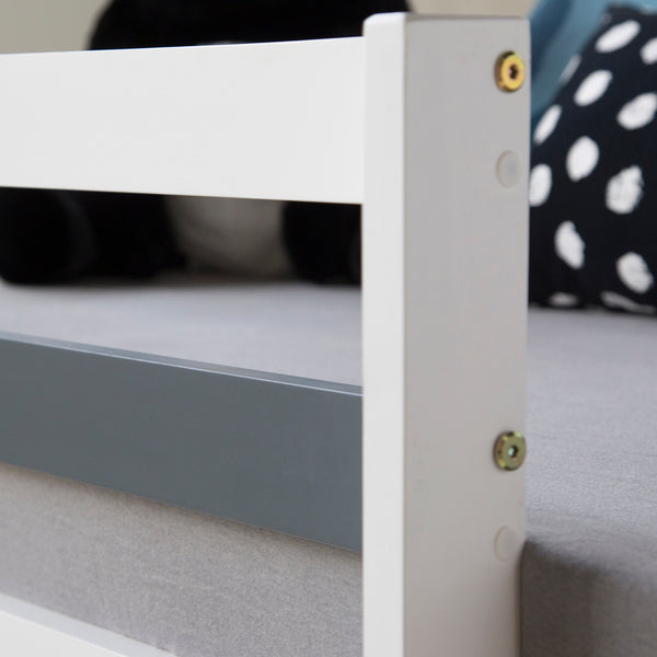 Hochbett Kinderbett 90x200cm aus Holz Weiss-Grau