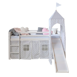 Hochbett Kinderbett 90x200cm aus Holz Weiss-Grau