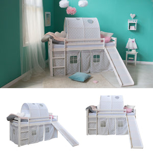Hochbett Kinderbett 90x200cm aus Holz Weiss-Grau