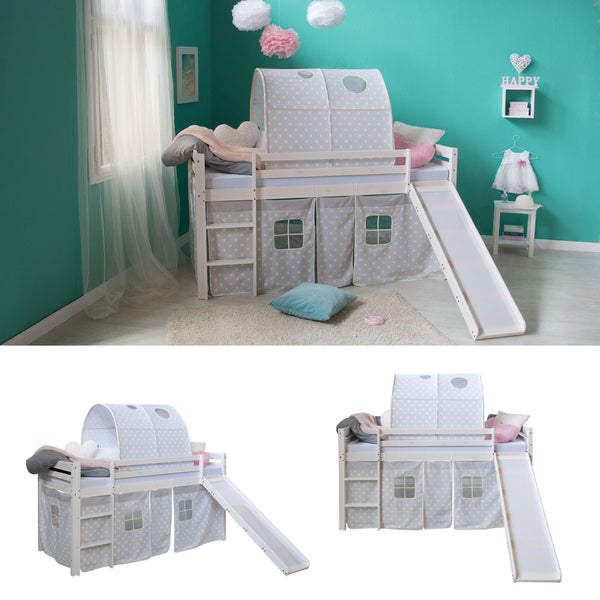 Hochbett Kinderbett 90x200cm aus Holz Weiss-Grau