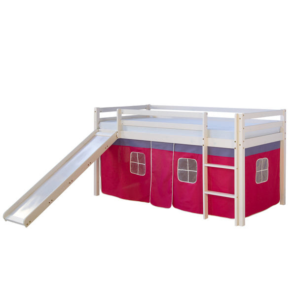 Hochbett Kinderbett 90x200cm aus Holz Weiss-Pink