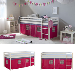 Hochbett Kinderbett 90x200cm aus Holz Weiss-Pink