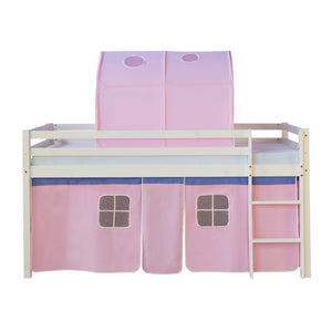 Hochbett Kinderbett 90x200cm aus Holz Weiss-Rosa