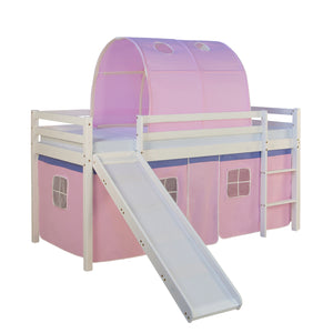 Hochbett Kinderbett 90x200cm aus Holz Weiss-Rosa