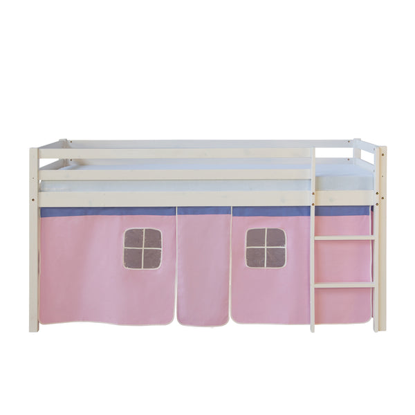 Hochbett Kinderbett 90x200cm aus Holz Weiss-Rosa