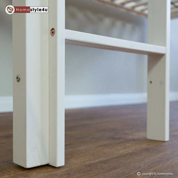 Hochbett Kinderbett 90x200cm aus Holz Weiss-Schwarz