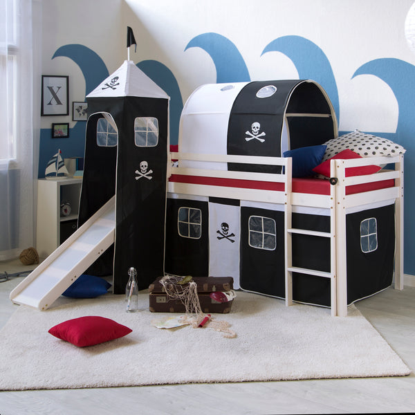 Hochbett Kinderbett 90x200cm aus Holz Weiss-Schwarz