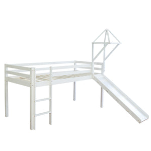 Hochbett Kinderbett 90x200cm aus Holz Weiss-Schwarz