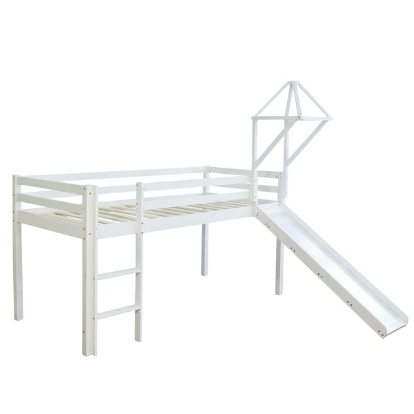 Hochbett Kinderbett 90x200cm aus Holz Weiss-Schwarz