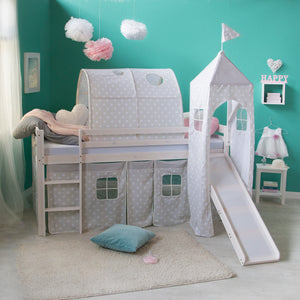 Hochbett Kinderbett 90x200cm Weiss-Grau