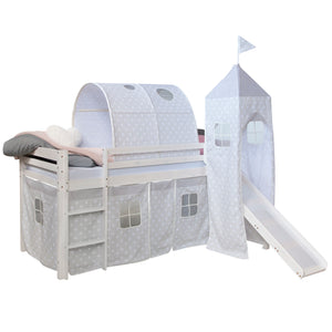 Hochbett Kinderbett 90x200cm Weiss-Grau