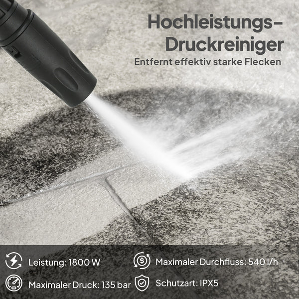 Hochdruckreiniger mit 5m Schlauch und Düse 135 bar 1800W