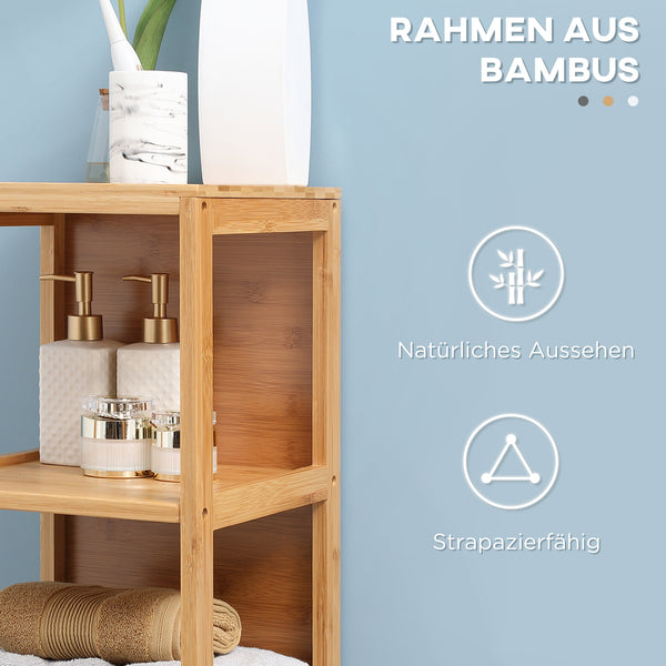 Hochschrank Badezimmer mit Regalen Schubladen Bambus