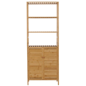 Hochschrank Badschrank Badregal 2 Türen 4 Regalböden Bambus 168x64x33cm