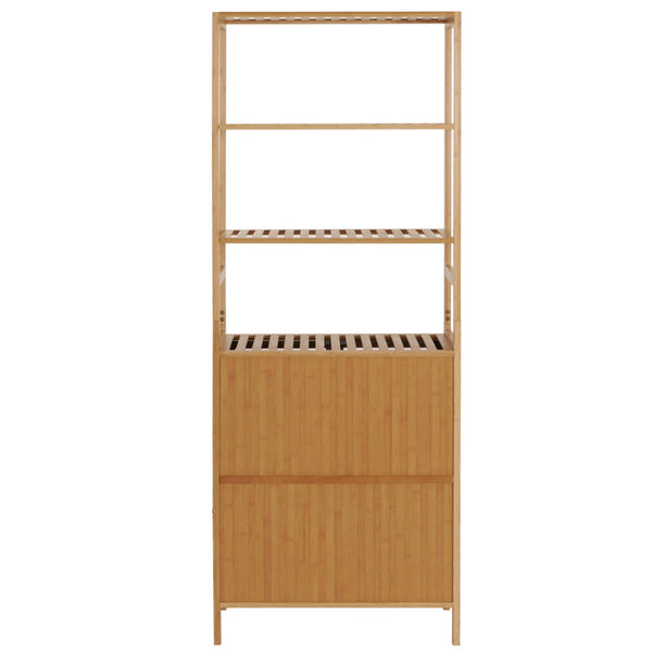 Hochschrank Badschrank Badregal 2 Türen 4 Regalböden Bambus 168x64x33cm