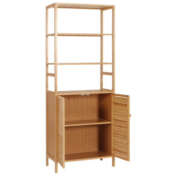 Hochschrank Badschrank Badregal 2 Türen 4 Regalböden Bambus 168x64x33cm